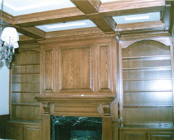 Fireplace, Bookcases, & Coffered Ceiling...